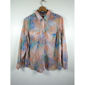 LRL Lauren Jeans Co Ralph Lauren Button Down Shirt Women's Size 2X Paisley Artsy